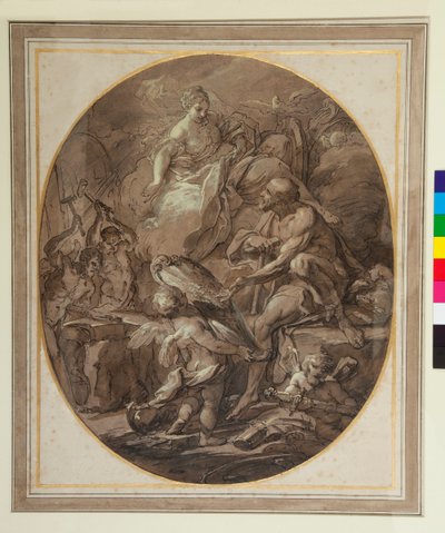 Venus at the Forge of Vulcan (kynä ja ruskea muste ja ruskea pesuaine) tekijältä Sebastiano Conca