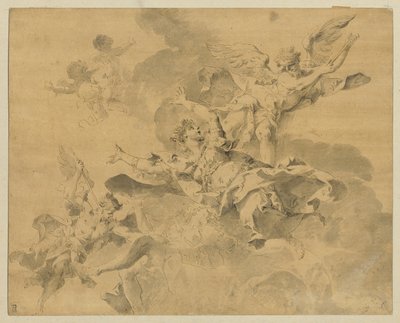 Kuningatar, jonka kostavat enkelit lähettivät helvettiin, n. 1676-1746 (kynä, muste ja pesu paperille) tekijältä Sebastiano Galeotti