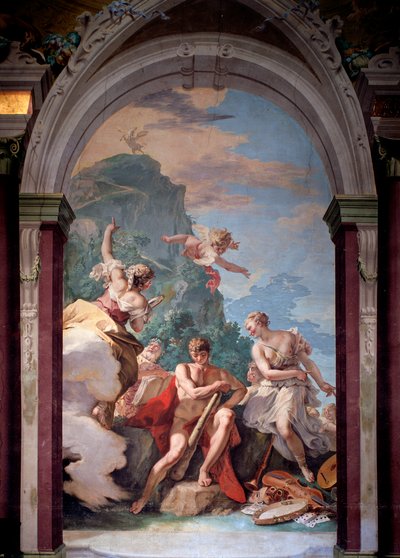 Hercules paheen ja hyveen risteyksessä - Fresco tekijältä Sebastiano Ricci