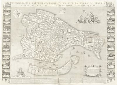 Ikonongrafinen esitys maineikkaasta Venetsian kaupungista tekijältä Sebastiano Ricci, Lodovico Ughi, Giovanni Antonio Faldoni for the map, with Francesco Zucchi