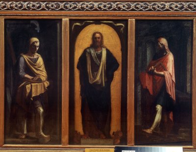 Kristus kahden pyhän kanssa. Sebastiano del Piombon (1485-1547) maalaus. Öljy kankaalle. Venetsialainen taide, renessanssi. Alueellinen taidegalleria, Tambov tekijältä Sebastiano del (c.1485 1547) Piombo
