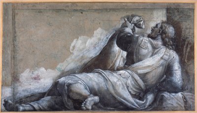 Makaava apostoli (musta liitu, ruskea pesu carta azzurrassa) tekijältä Sebastiano del (c.1485 1547) Piombo