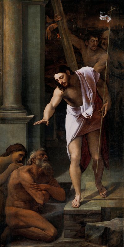 "" Christ aux limbes "" (Christ in Limbo) Peinture de Sebastiano del Piombo (1485-1547) 1516 Koko 226x114 cm Prado-museo, Madrid tekijältä Sebastiano del (c.1485 1547) Piombo
