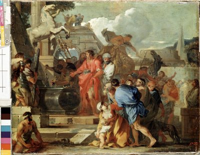 ""Keisari Augustus vierailee Aleksanteri Suuren haudalla Egyptin kampanjansa aikana" (Augustus ennen Aleksanteri Suuren hautaa) Sebastien Bourdonin (1616-1671) maalaus 1650-1660 su. 45,5 x 56,5 cm Eremitaaši, Pietari tekijältä Sébastien Bourdon