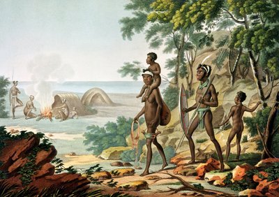 Port Jackson, New Holland: Aboriginaaliperhe, "Voyage Autour du Monde sur les Corvettes de L