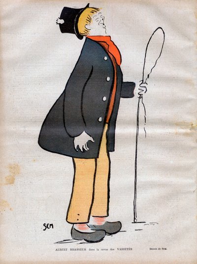 Albert Jules Dumont (1862-1932) dit Albert Brasseur, Boulevard-teatterin ja operetin näyttelijä Varietes-lehdessä - SEM:n (Georges Goursat) karikatyyri (1863-1934) teoksessa "" Le rire de 1902 - tekijältä Sem