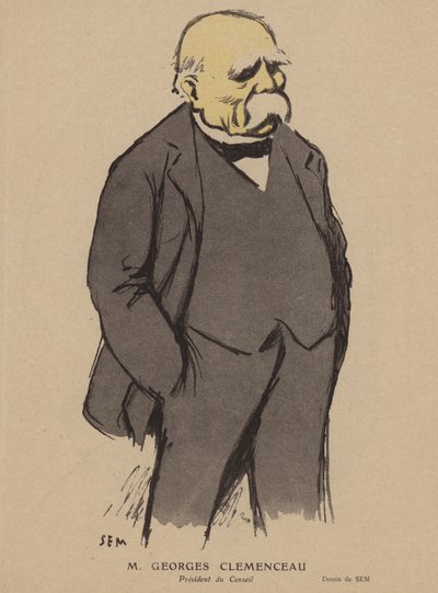 Georges Clemenceau, ranskalainen poliitikko (väri litho) tekijältä Sem