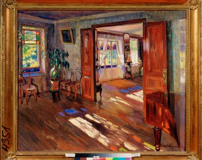 Talossa - Sergei Arsenjevitš Vinogradovin (1869-1938) maalaus öljy kankaalle tekijältä Sergei Arsenevich Vinogradov