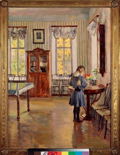 Talossa - Sergei Arsenjevitš Vinogradovin (1869-1938) maalaus öljy kankaalle tekijältä Sergei Arsenevich Vinogradov