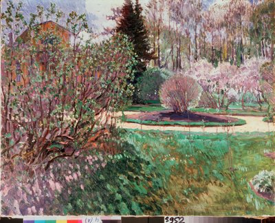 Puutarha, kevät - Sergei Arsenjevitš Vinogradovin (1869-1938) maalaus öljy kankaalle tekijältä Sergei Arsenevich Vinogradov