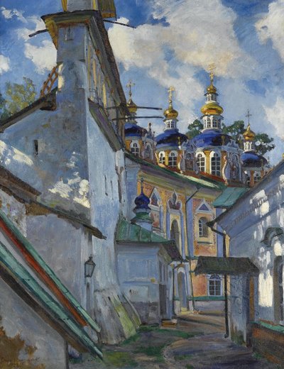 Näkymä Pskovo-Petšerskin luostarista, 1928 tekijältä Sergei Arsenevich Vinogradov