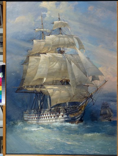Venäjän ensimmäisen luokan laiva linjalle, Rossia (""Venäläinen ensimmäisen luokan laiva linjalle Rossia"") - Sergei Varlenovich Penin (s. 1952) maalaus, öljy kankaalle, 2000 tekijältä Sergei Varlenovich Pen
