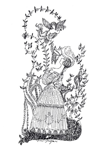 Kuvitus S. Makovskin esseelle Sininen ruusu, 1907 tekijältä Sergei Yurievich Sudeykin