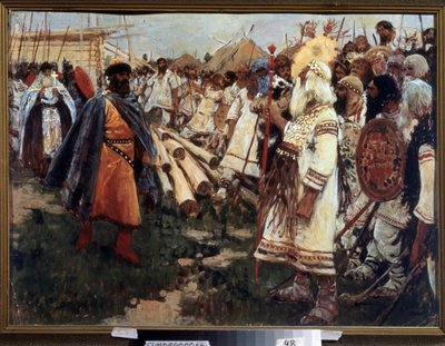 ""Kristinusko ja pakanallisuus"" Ukrainan kristinusko - Kahden uskonnon allegoria kasvotusten - Sergei Ivanovin (1864-1910) maalaus 1909 Alueellinen taidemuseo, Simferopol tekijältä Sergej Vasilevic Ivanov