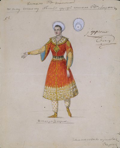 Pukusuunnittelu A. Blanchen balettiin Tsarina Syuyumbeki, 1832 tekijältä Serkov