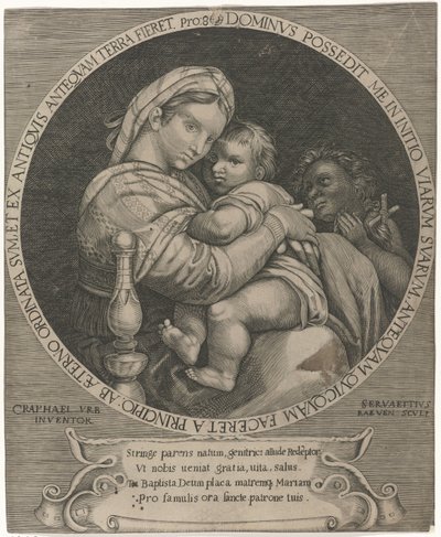 Madonna della sedia Maria Kristus-lapsen kanssa ja Johannes Kastaja tekijältä Servatius Raeven