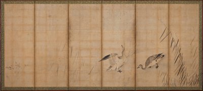 Kaksi hanhetta ja ruohoa, Muromachi-kausi, 1500-luvun puoliväli. tekijältä Sesson Shukei