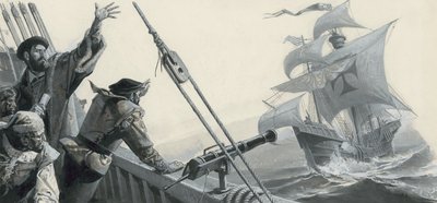 Ferdinand Magellan (1480-1521) Tyynen valtameren löytämisestä (guassi paperille) tekijältä Severino Baraldi