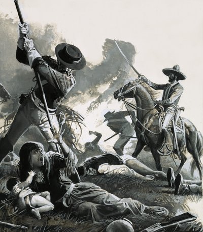 Vuonna 1858 kaksi meksikolaista ratsuväkiosastoa hyökkäsi apassien leiriin... tekijältä Severino Baraldi
