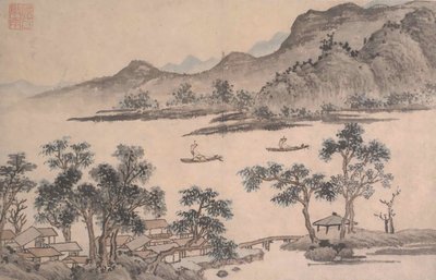 Maisema purjeveneiden kanssa. tekijältä Shen Zhou