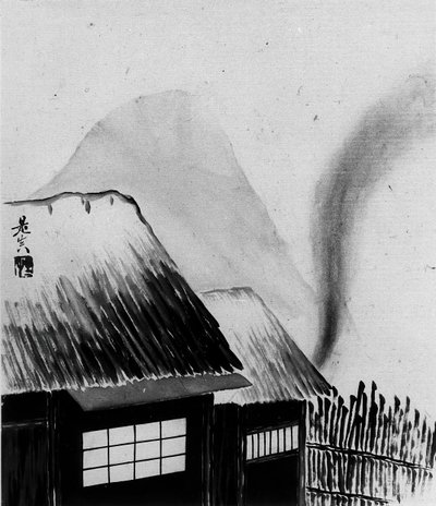 Mökki ja vuoret, 1800-luku. tekijältä Shibata Zeshin