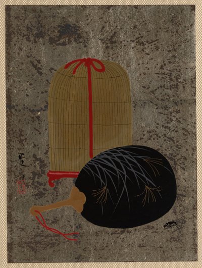 Tuuletin ja hyönteishäkki. tekijältä Shibata Zeshin