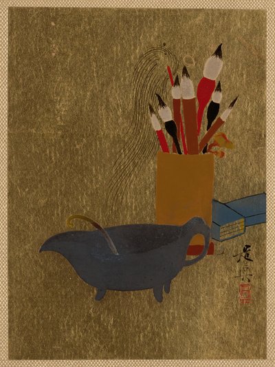 Kessel und Kiste mit Pinseln tekijältä Shibata Zeshin