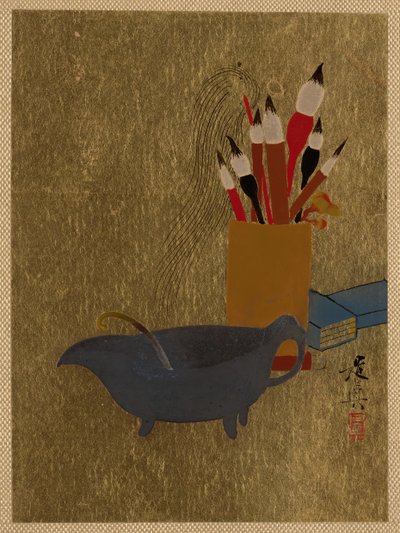 Vedenkeitin ja laatikko siveltimillä, 1882. tekijältä Shibata Zeshin