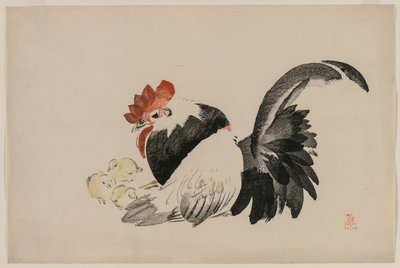 Kukko, kana ja poikaset tekijältä Shibata Zeshin