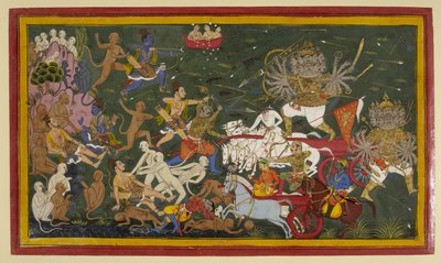 Lisätä. 15297 (1) f.142r Taistelee kymmenenpäistä demonikuningas Ravanaa, "Ramayanaa" vastaan tekijältä Unbekannt