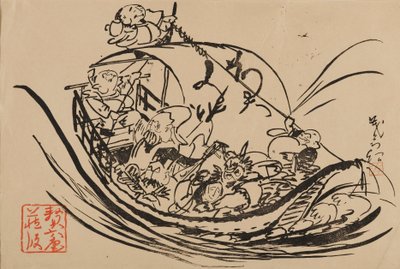 Puukiviprintti - Takarabune, 1800-luku tekijältä Shigematsu Enrosai