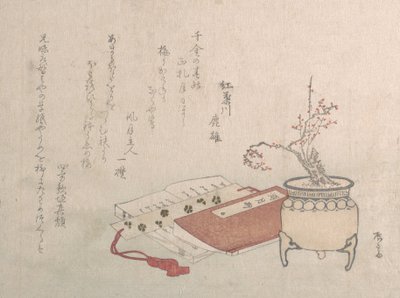 Ruukkuluumupuu kukissa ja kirjat, 1800-luku, 1800-luku. tekijältä Shinsai