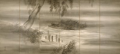 Jokimaisema tulikärpästen kanssa, 1874 tekijältä Shiokawa Bunrin