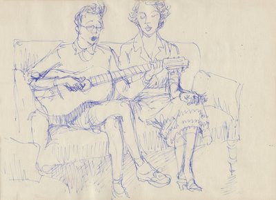 Pariskunta kitaran kanssa, c1950. tekijältä Shirley Markham