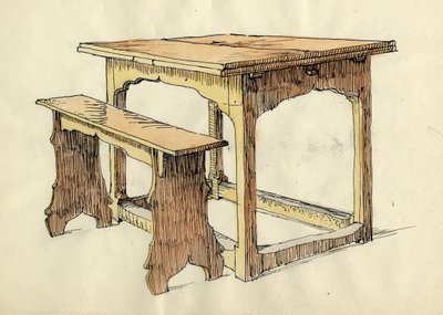 "Oak Draw Table and Form, 1500-luvun alku", n. 1951. tekijältä Shirley Markham