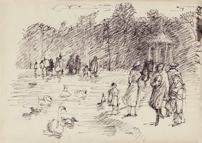 Swans on the Round Pond Kensington Gardensissa Lontoossa, vuonna 1950. tekijältä Shirley Markham