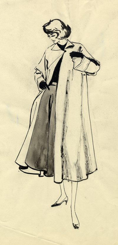 Nainen takissa ja hameessa, n. 1950. tekijältä Shirley Markham