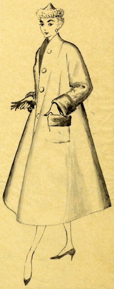 Nainen pölytakissa ja terähatussa, n. 1952. tekijältä Shirley Markham