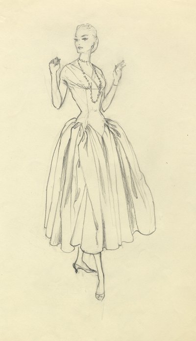 Nainen kapeavyötäröisessä mekossa, vuodelta 1952. tekijältä Shirley Markham