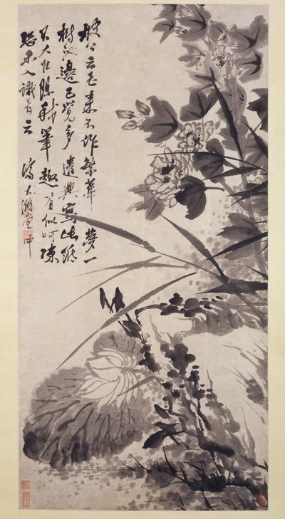 Hibiscus, Lotus ja Rock, n. 1705-7. tekijältä Shitao
