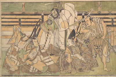 Neljä näyttelijää tunnistamattomissa rooleissa, 1700-luvun loppu. tekijältä Shunsho