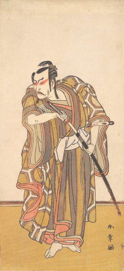 Ichikawa Danzo III miekkaa piirtävänä samuraina, n. 1772. tekijältä Shunsho