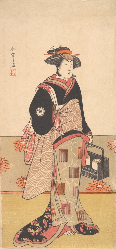 Näyttelijä Iwai Hanshiro IV naisena mustassa kimonossa, n. 1780. tekijältä Shunsho