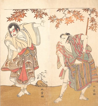 Näyttelijät Ichimura Uzaemon ja Arashi Sangoro, n. 1773. tekijältä Shunsho