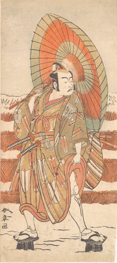 Toinen Ichikawa Yaozo samuraina seisovana lumessa, luultavasti 1774. tekijältä Shunsho