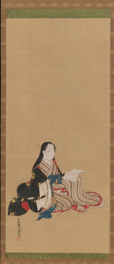 Nuori nainen kirjan kanssa, 1700-luvun puoliväli. tekijältä Shunsho
