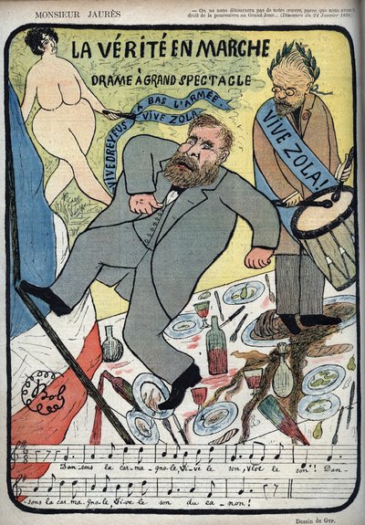 Dreyfusin tapaus - Monsieur Jaures - La Verite en marche, draama suuri spektaakkeli - elävä Dreyfus, Vive Zola, bas l