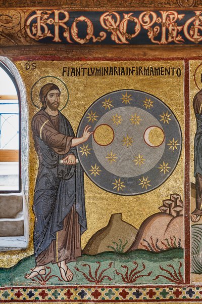 Palatinuksen kappeli (basilika), mosaiikkisykli Vanhasta testamentista, luomisjakso: "Tähtien luominen", XII vuosisata tekijältä Sicilian School