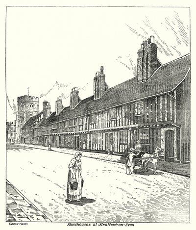 Almshouses Stratford-on-Avonissa (kaiverrus) tekijältä Sidney Heath