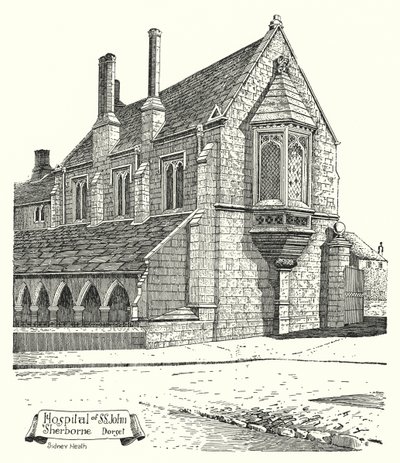 St Johnin sairaala, Sherborne, Dorset (kaiverrus) tekijältä Sidney Heath